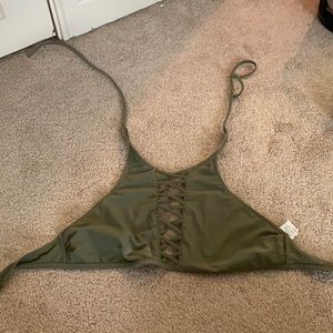 HOLLISTER OLIVE HALTER CRISS CROSS SWIM TOP SMALL